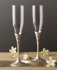 A toast to elegance. The Opal Innocence flutes features a delicate vine pattern accented by matte and polished silver. Qualifies for Rebate