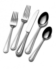 Flatware by the dozen. With service for twelve in luxe stainless steel, the Sophia flatware set by Mikasa is a favorite for entertaining and every day. Geometric detail contrasts a classic teardrop shape, creating an ultra-sophisticated place setting.