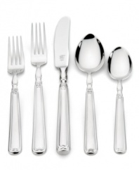 Experience the superior craftsmanship of Henckels in a lustrous, vintage-inspired flatware set. Between a banded neck and rounded tip, the handle is engraved with a simple line design. Stainless steel sophistication for you and seven guests!