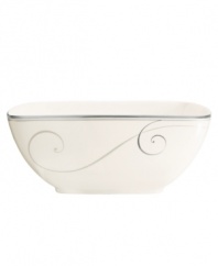 Fluid platinum scrolls glide freely throughout this beautiful fine china from Noritake. Easy to match with any decor, the fresh and elegant Platinum Wave collection of dinnerware and dishes is a timeless look for fine dining or luxurious everyday meals.