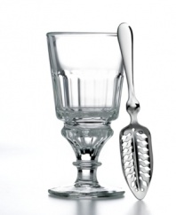 Get a taste of vintage elegance with this set of La Rochere absinthe drinking glasses from French Home. A footed design in luminous, gently fluted glass is as distinct as the old-world cocktail. With a slotted spoon for your sugar cube.