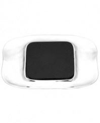 Pretty and polished, this Organics cheese and cracker tray from Lenox combines a natural shape in bright aluminum with a playful ruffled edge. A slab of black marble provides the perfect cutting surface. Qualifies for Rebate