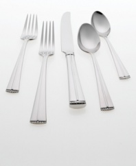 Inspired by the graceful geometry of Art Deco design, Merrill flatware features clean lines and an elegantly tapered handle that makes it the perfect partner to Merrill dinnerware and stemware. The 5-piece place settings are adorned simply with a raised, beaded detail--it's perfect for formal or casual dining.
