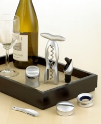You don't have to be a wine connoisseur to fully enjoy one of life's most sophisticated indulgences. This elegant wine set is fit for a sommelier, featuring six tools to help you open, store and serve wine like a pro. 10-year warranty.