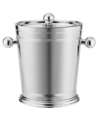 Serve cocktails chilled with this large ice bucket. Made of stainless steel, this classic set adds a touch of elegance to your home bar. Comes with a pair of tongs.