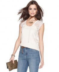Lace cap sleeves take a cotton tee and make it special enough for date night. From DKNY Jeans.