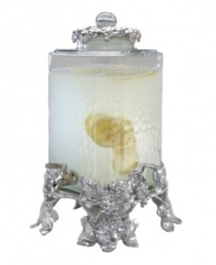 Aluminum grapes clustered up and around the base and lid of this elegant beverage dispenser embody the all-natural artistry of Arthur Court's serveware and serving dishes. Very refreshing, it holds over two gallons of your favorite drink.