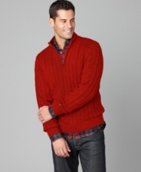 With cool, cable-knit texture, this sweater from Tommy Hilfiger is the season's best topper.
