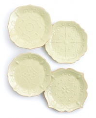 With fanciful beading and feminine edges, Lenox French Perle plates have an irresistibly old-fashioned sensibility. Hardwearing stoneware is dishwasher safe and, in a soft pistachio hue with antiqued trim, a graceful addition to any meal. Qualifies for Rebate