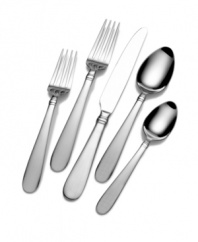 Smooth, matte handles contrast the mirror-finished tines, blades and bowls of Ariel flatware, setting the casual table with contemporary flair. With banded detail and service for four from Pfaltzgraff.