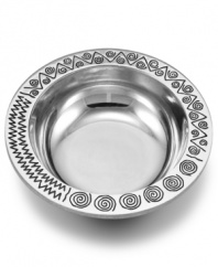 Snack with style! With a pattern inspired by the popular music of Jamaica, this dipping bowl combines sleek metal with fun, festive design in a serving piece that is formal enough for dinner parties but casual and durable enough for daily use.