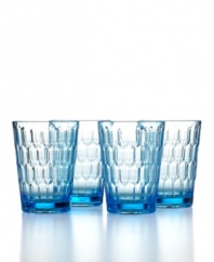 Pretty and practical, Honeycomb double old-fashioned glasses are ideal for casual indoor and outdoor gatherings in worry-free, blue-tinted acrylic.