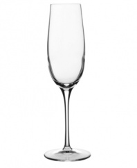 Smart style and sound construction make Crescendo champagne flutes sing. A simply sleek silhouette for anytime enjoyment is crafted in Luigi Bormioli's SON.hyx, a revolutionary glass that's guaranteed to resist chipping and discoloration for 25 years. This set of toasting flutes combines technology and elegance in the highest quality stemware available.