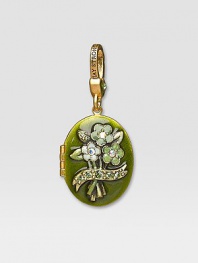 Peridot-colored CRYSTALLIZED - Swarovski Elements sparkle on this handcrafted, hand-enameled birthstone locket that opens to hold a favorite photo. Crystal Enamel 18k goldplated brass & brass-plated pewter Month indicated on the back Length, about 1¼ Width, about 1 Spring clip clasp Made in USA