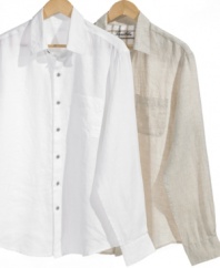In lightweight linen, this Tasso Elba shirt takes your wardrobe on a permanent vacation.