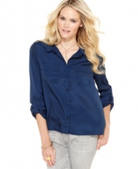 A utility-style shirt is made feminine with lightweight fabric in this reinvented classic from Calvin Klein Jeans!