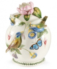 A special piece for the Portmeirion serveware collector, this Botanic Hummingbird cookie jar has it all, from butterflies to birds and even the triple-leaf border of Botanic Garden dinnerware.