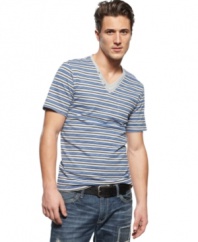 The horizontal stripes on this v-neck shirt from INC International Concepts are sure to change up your everyday casual pattern.