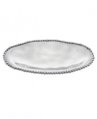 Pretty and polished, this Organics Bead bread tray from Lenox's collection of serveware and serving dishes combines a natural shape in bright aluminum with a delicately beaded edge. Qualifies for Rebate