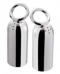 Smooth silver plate renders extra brilliant with the clean, fluid lines of Vertigo giftware. As much decoration as mealtime essential, these salt and pepper shakers feature twisted rings for improved functionality and contemporary flair.