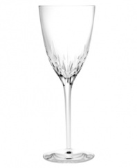 Coupling a modern silhouette and designer's touch, the Fete wine glass from Monique Lhuillier for Royal Doulton promises a brilliant toast at every occasion. Vertical cuts extend from stem to bowl in glistening lead crystal.