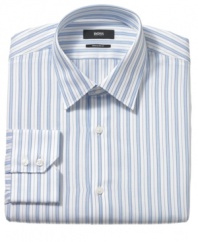 With a strong stripe, this Hugo Boss shirt makes a sophisticated statement in any wardrobe.