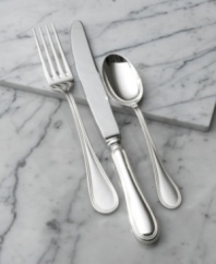 An elegant double border surrounds this teardrop shaped place settings collection from Wallace, while the timeless finish adds longevity to this resplendent flatware. 5-piece place setting includes 1 dinner fork, 1 salad fork, 1 soup spoon, 1 teaspoon and 1 knife.