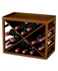 Store and stack. Made of sturdy, walnut-stained hardwood, each Cube Stack X wine rack fits securely onto the next, providing plenty of storage space for the burgeoning wine collector. Great for the countertop or from floor to ceiling.