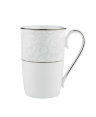 A sweet lace pattern combines with platinum borders to add graceful elegance to your tabletop. The classic shape and pristine white shade make this accent mug a timeless addition to any meal. From Lenox's dinnerware and dishes collection. Qualifies for Rebate