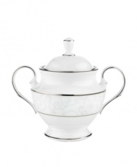 A sweet lace pattern combines with platinum borders to add graceful elegance to your tabletop. The classic shape and pristine white shade make this sugar bowl a timeless addition to any meal. From Lenox's dinnerware and dishes collection. Qualifies for Rebate
