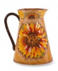 Hand-painted blossoms and an organic shape rooted in traditional Italian pottery give this Tuscan Sunflower pitcher a decidedly rustic charm. A perfect carafe for water, lemonade or even wine.