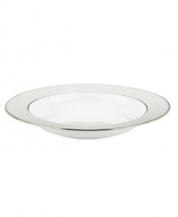 A sweet lace pattern combines with platinum borders to add graceful elegance to your tabletop. The classic shape and pristine white shade make this rim soup bowl a timeless addition to any meal. From Lenox's dinnerware and dishes collection. Qualifies for Rebate
