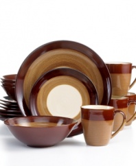 Earthy shades of brown gloss over this Capri set for a naturally handsome look from Sango dinnerware. With dishes that are simply shaped in casual stoneware with a fine rib for added style, this 16-piece set complements whatever you're serving.