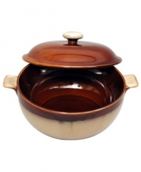 Warm up with creamy mac n' cheese, spicy chili and the cool retro styling of this Nova covered casserole from Sango's collection of serveware and serving dishes. A homespun feel in hardy stoneware and earthy two-tone glaze make it a great serving piece for any night of the week.