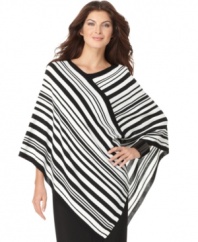 Simple stripes make a big impact in this poncho from Ellen Tracy. It's a cozy topper with slim skirts and black pants, too!