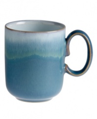 A dreamy blue and white glaze and rounded base that's perfect for cupping ensure the Double Dip mug calm decor and drinker alike. Oven- and microwave-safe stoneware makes it quick and easy to reheat hot cocoa, coffee or soup.