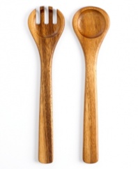 Bring the retro sophistication of natural wood to your dinner table. The boldly carved Acacia Wood servers from The Cellar's collection of serveware are a classic touch for serving salads. Pair with the matching large square or round bowl.