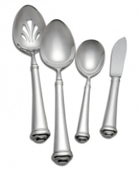 Complement a sophisticated setting with the Allora Hostess Set. The sleek silhouette and high-polished finish combine for a modern sensibility. Includes a pierced tablespoon, tablespoon, sugar spoon and butter knife.