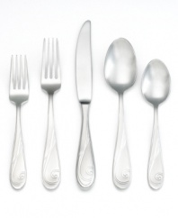 Teardrop handles graced with the fanciful swirls of Platinum Wave dinnerware make this coordinating flatware elegant on its own but a must for put-together place settings. From Yamazaki.
