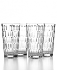 Pretty and practical, Honeycomb highball glasses are ideal for casual indoor and outdoor gatherings in worry-free acrylic.