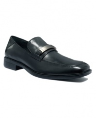 Want men's dress shoes that will be the perfect complement to your tailored wardrobe? These updated leather loafers for men from Calvin Klein are detailed and accented for a forward-thinking modern guy.