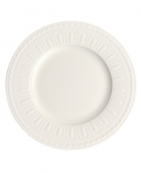 Distinguished by rich relief patterns in milky white china, Villeroy & Boch's Cellini collection brings European classicism to the table. Dinner plates are adorned with an ornate braided edge and fluted rim. Microwave and dishwasher safe.