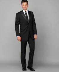 Why rent? Suit yourself the proper way with this classic tuxedo jacket from Tommy Hilfiger.