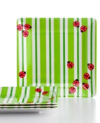 Just spotted: ladybugs between grass-green stripes make The Cellar's great-for-outdoors melamine salad plates a summer favorite and year-round hit with kids.