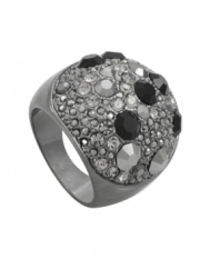 Stylishly shaped. A dramatic dome silhouette defines this chic cocktail ring from City by City. Embellished with glittering marcasite and clear crystal accents, it's set in hematite tone mixed metal. Sizes 5, 6, 7, 8 and 9.