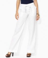 Rendered in breezy linen, these Lauren by Ralph Lauren pants are finished with a chic, wide leg and drawstring waist.