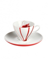 Sprinkle your table with vibrant red flowers with the light and breezy Pure Red espresso cup and saucer from Mikasa. The classic shape makes this dinnerware and dishes collection ideal for everyday use while the airy, organic design also makes a festive dinner party set.