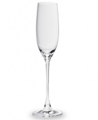 Propose a toast! Inspired by the vineyards of Tuscany, the classic shape of this fine glassware collection captures the pleasures of Italy's famous wine country. The simple, understated base of these glasses is designed to accentuate the richly colored, aromatic champagne filling the glass. The elegant shape of these graceful flutes makes your favorite champagne sparkle. Qualifies for Rebate