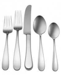 A delectable addition to formal and everyday dining, the Pomfret 5-piece place settings shine in a simple, versatile design. Teardrop-shaped handles look and feel smooth in lustrous 18/10 stainless steel.