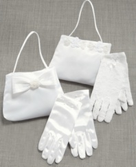 Accessories make it extra special. A lace or pearl bag and gloves set from Bonnie Jean will make your sweet girl's day as memorable as it should be.
